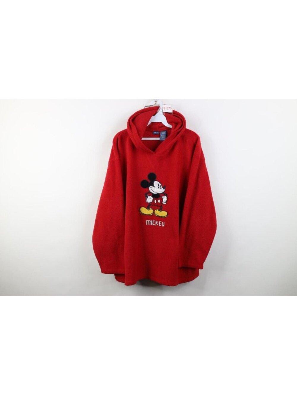 Vintage Disney Womens XL Spell Out Mickey Mouse Fleece Hoodie Sweatshirt Red